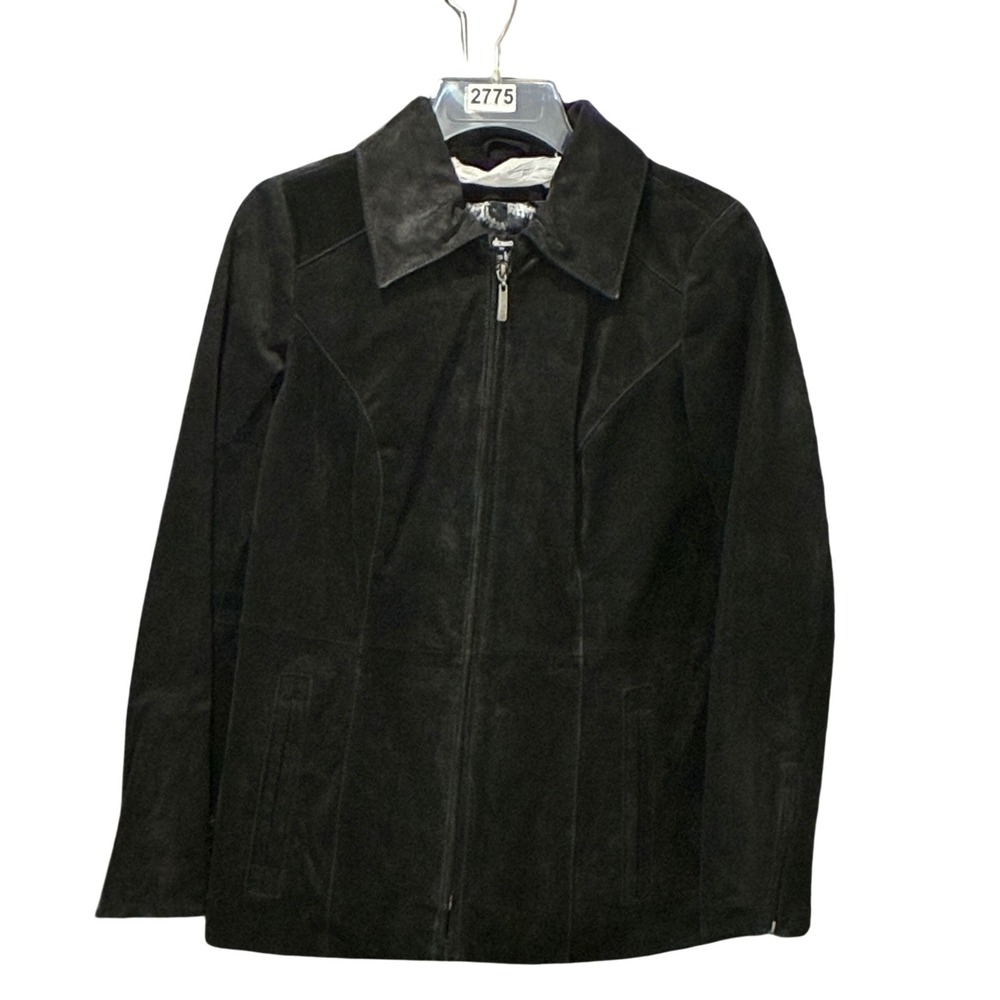 Dennis Basso‎ Leather Jacket Womens XXS Black Suede Zip Front Moto Designer Coat